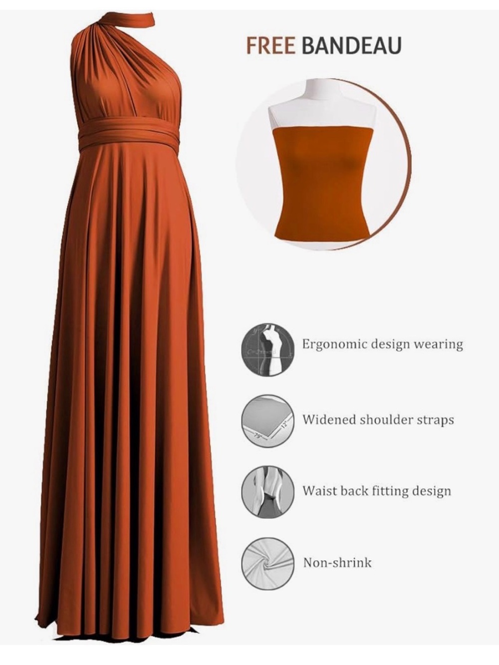 Infinity 72styles- Convertible Multiway Formal Gown in Terracotta - Picture 2 of 6